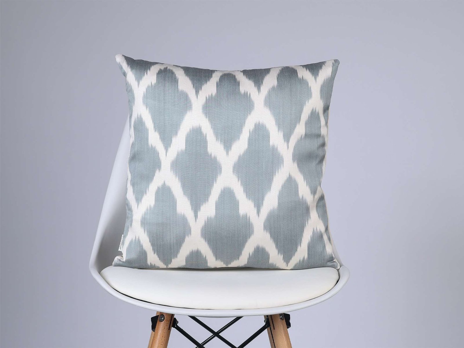 Soft Grey Handwoven Silk Ikat Cushion Cover - Image 4