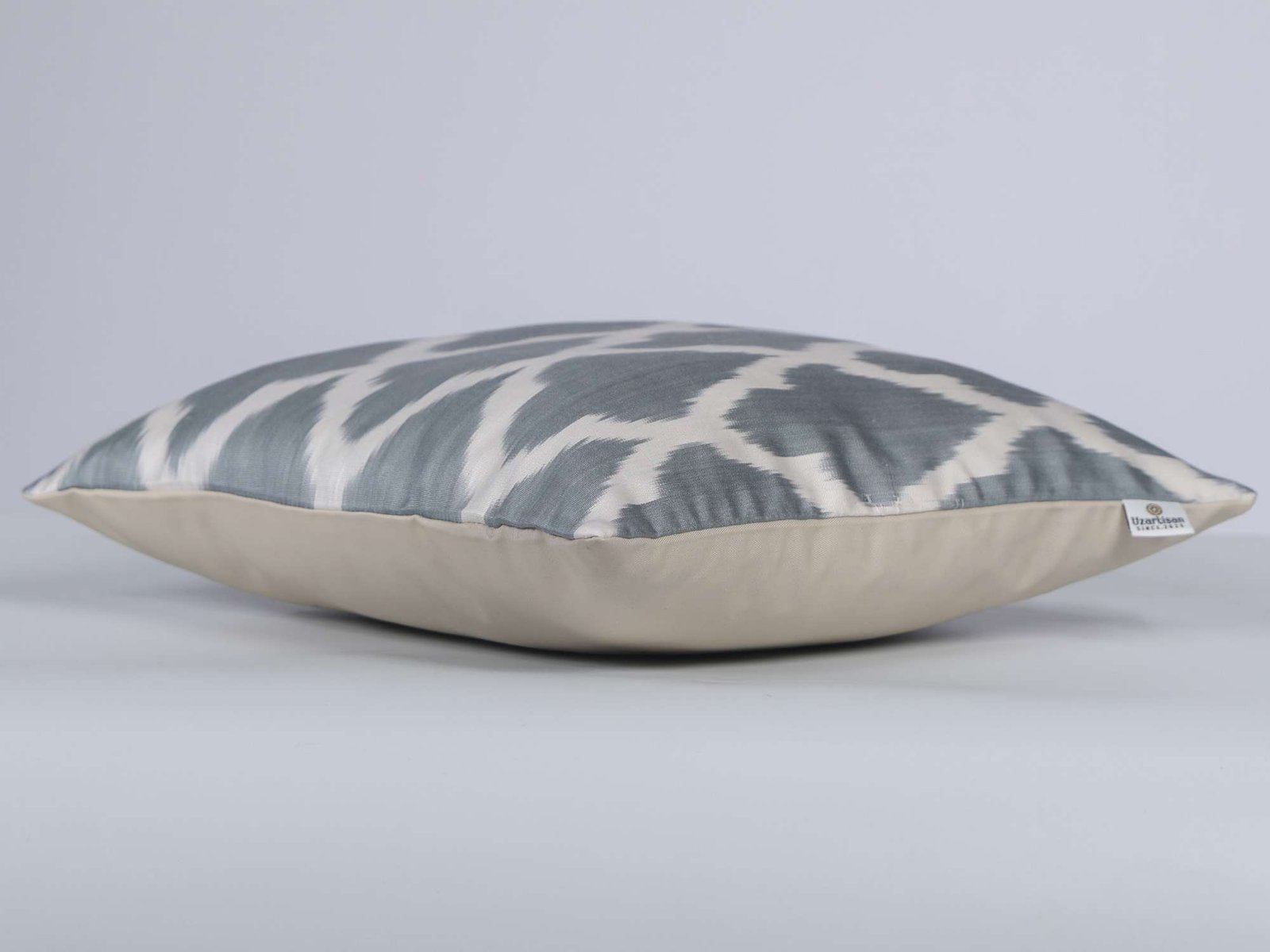 Soft Grey Handwoven Silk Ikat Cushion Cover - Image 6