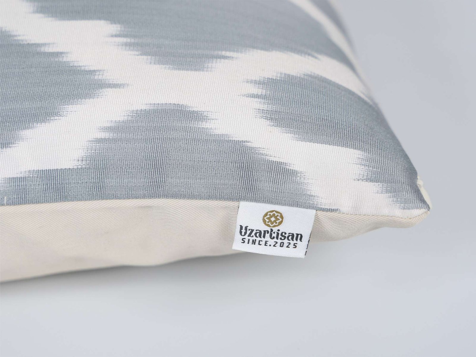 Soft Grey Handwoven Silk Ikat Cushion Cover - Image 7