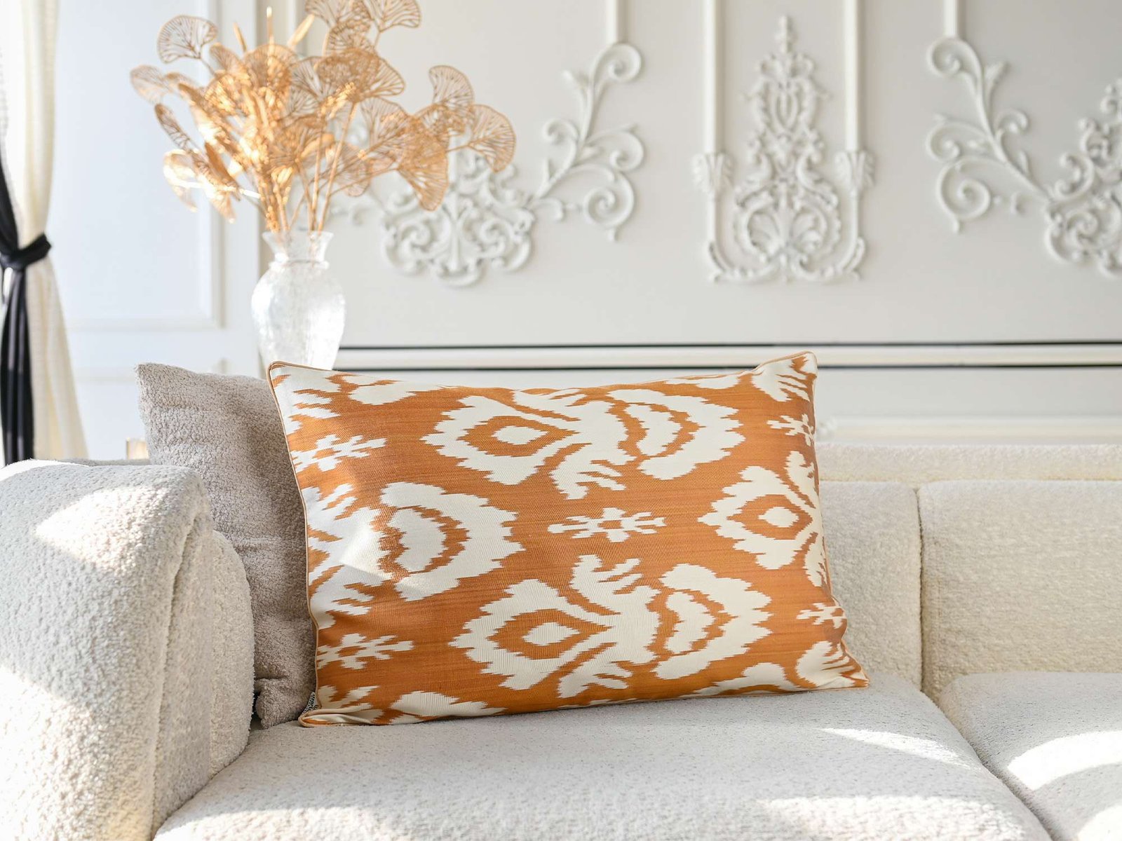 Mustard Gold Handwoven Silk Ikat Cushion Cover - Image 3