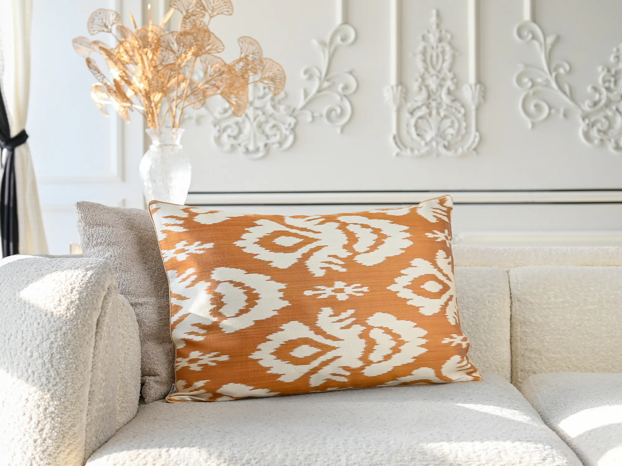 Mustard Gold Handwoven Silk Ikat Cushion Cover - Image 3