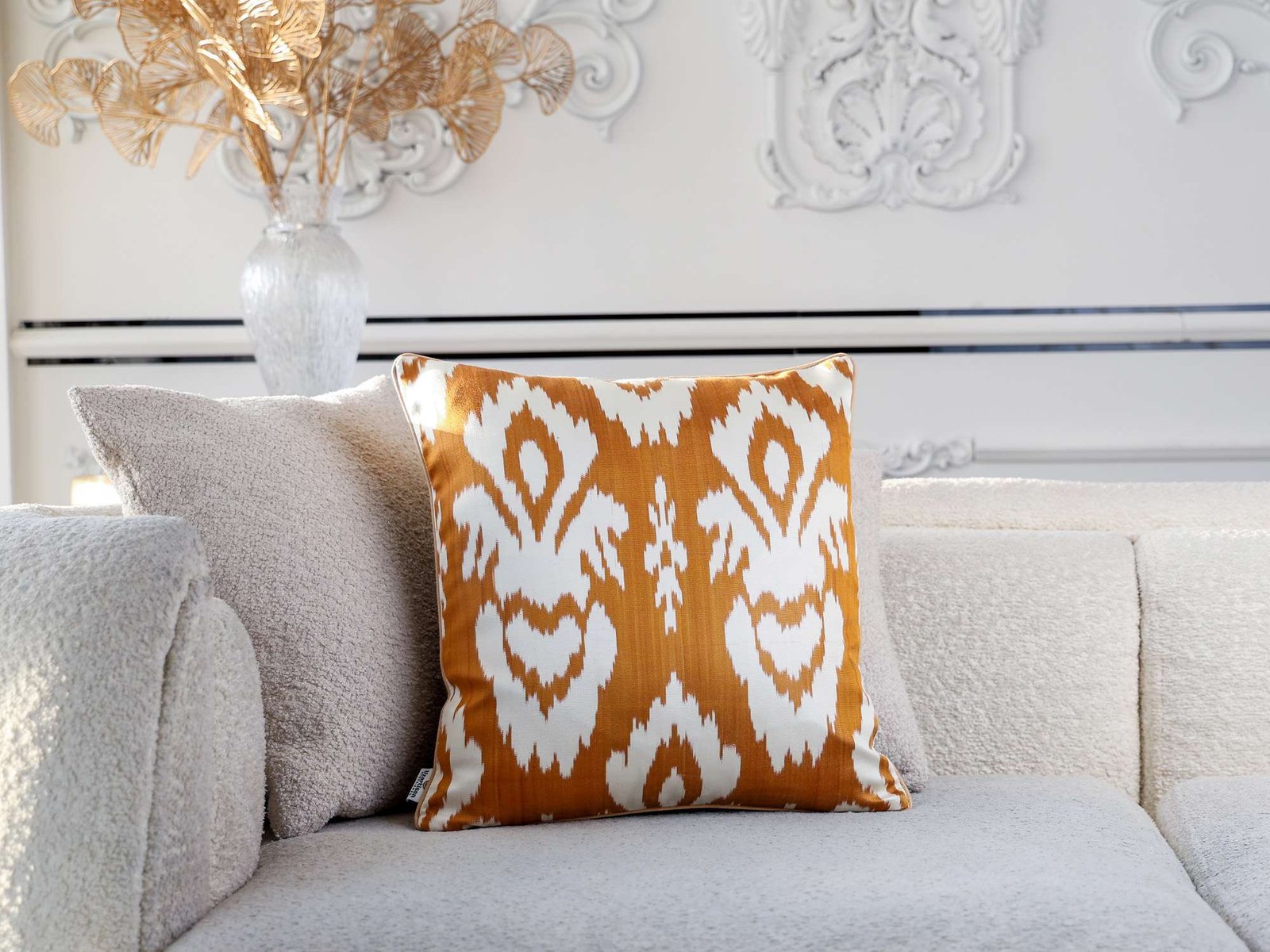 Mustard Gold Handwoven Silk Ikat Cushion Cover - Image 9