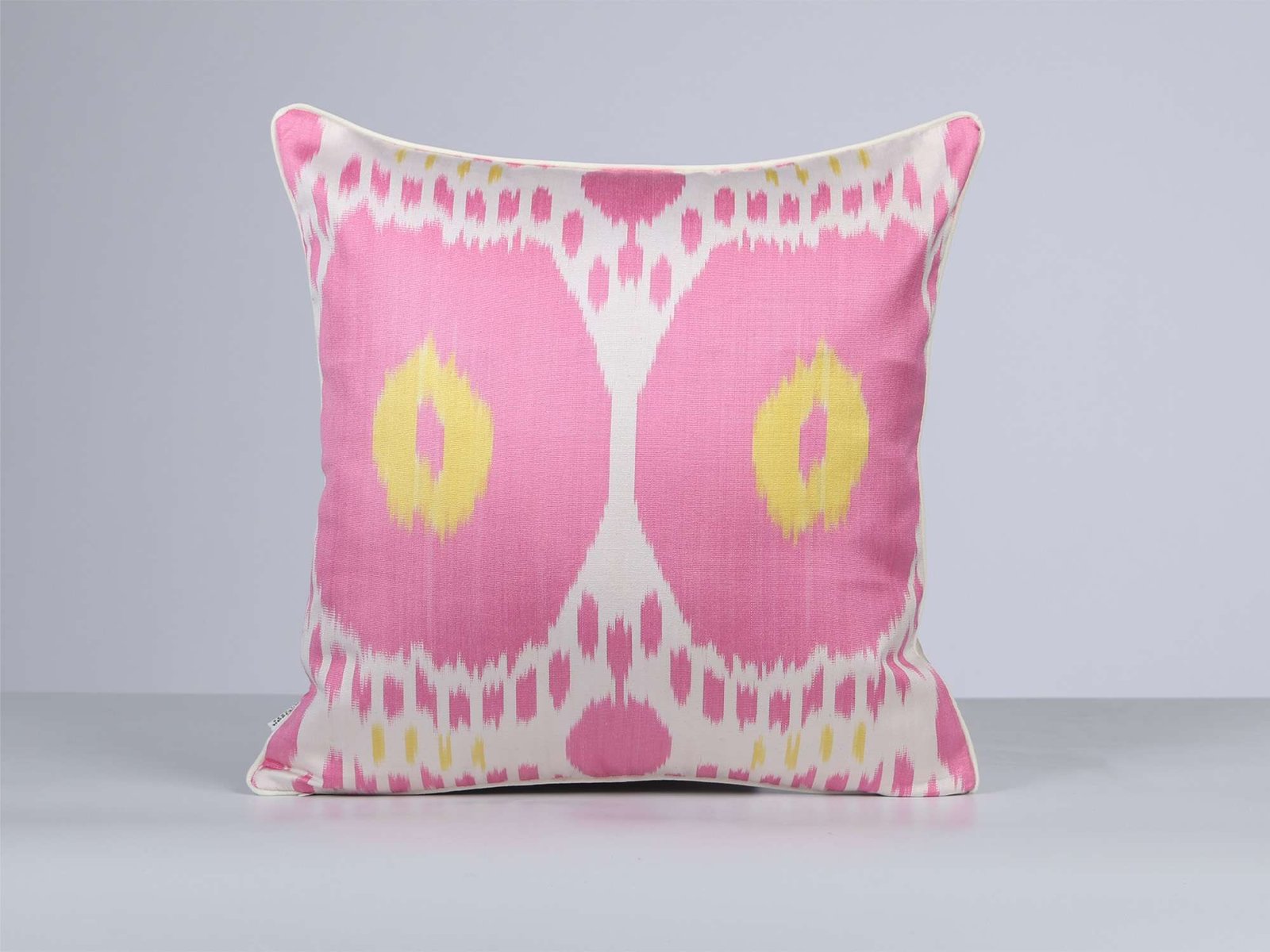 Pink Yellow Handwoven Silk Ikat Cushion Cover - Image 6