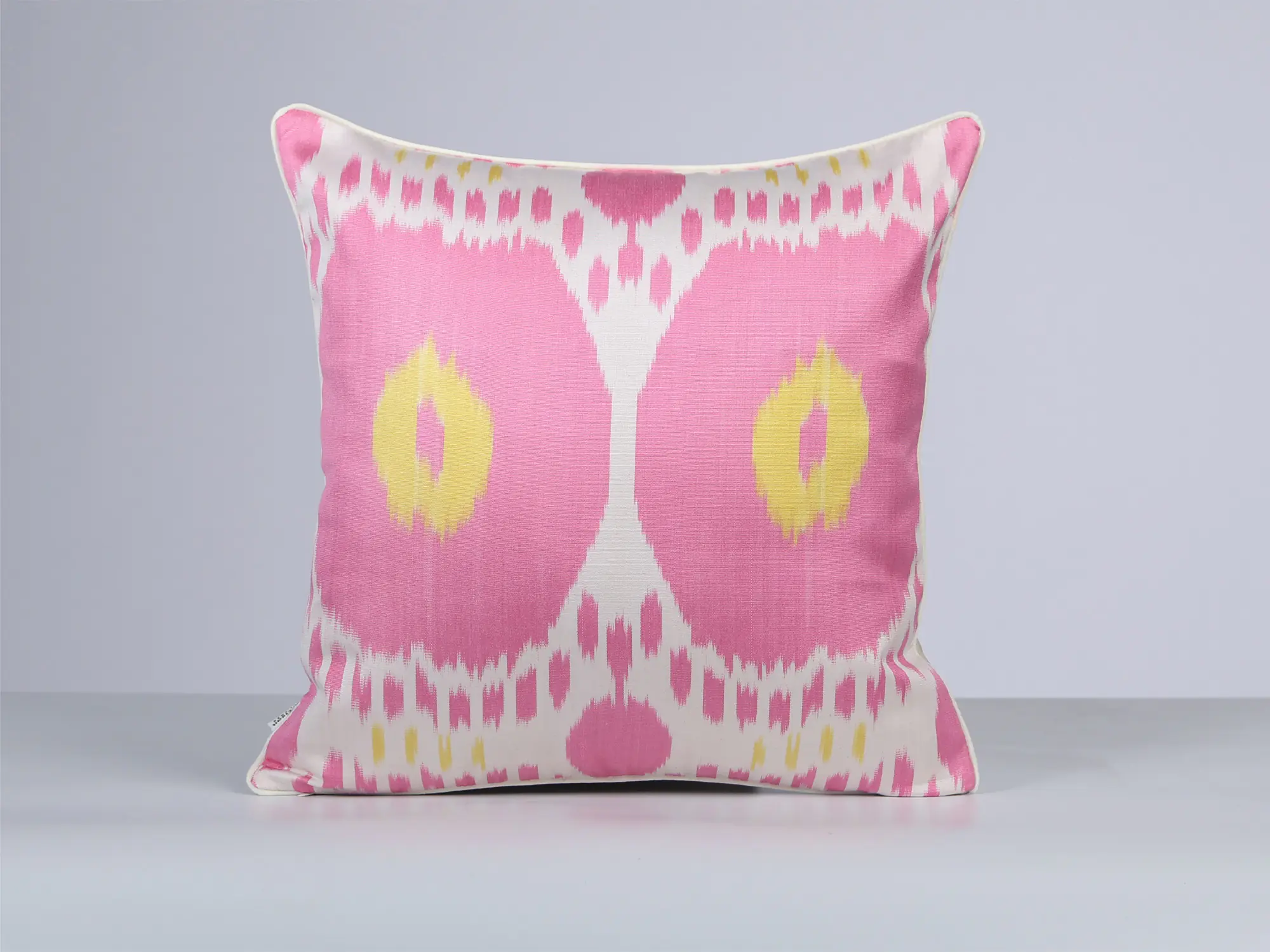 Pink Yellow Handwoven Silk Ikat Cushion Cover - Image 6
