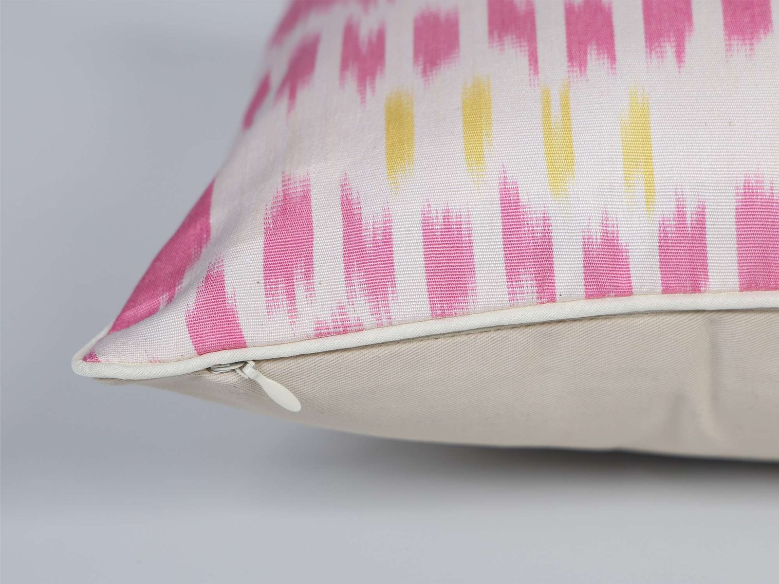 Pink Yellow Handwoven Silk Ikat Cushion Cover - Image 7