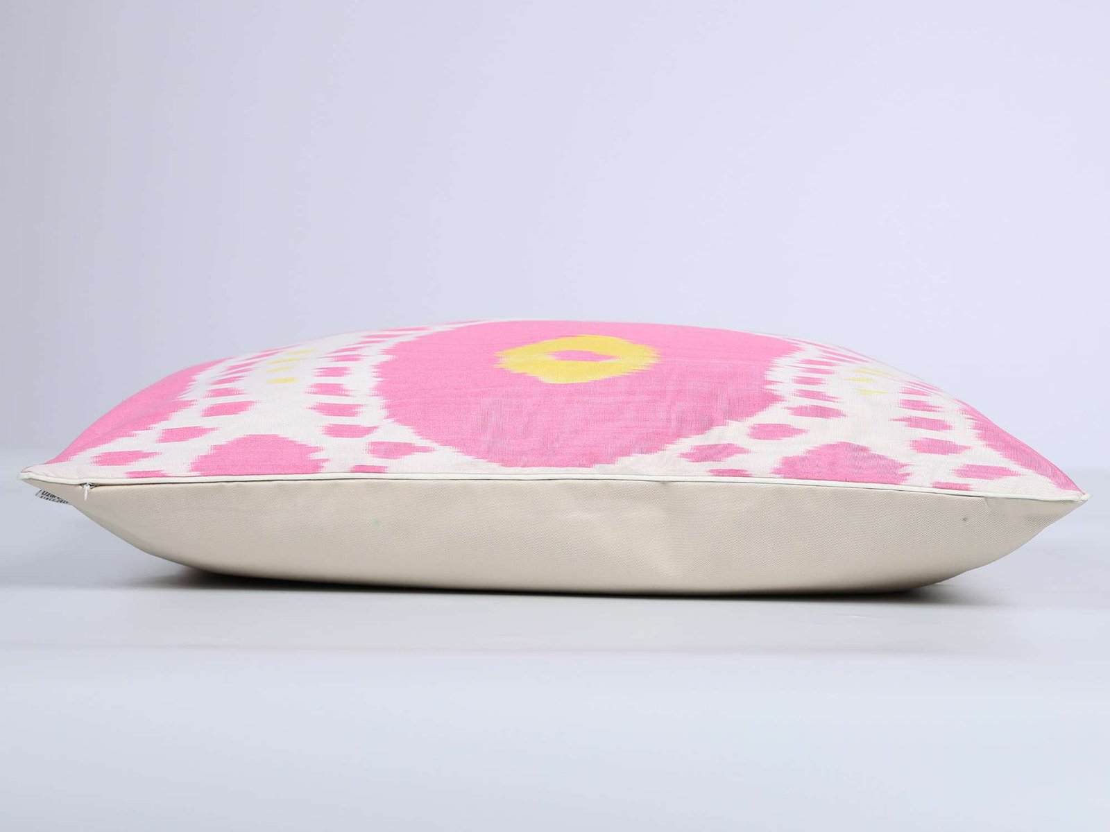 Pink Yellow Handwoven Silk Ikat Cushion Cover - Image 8