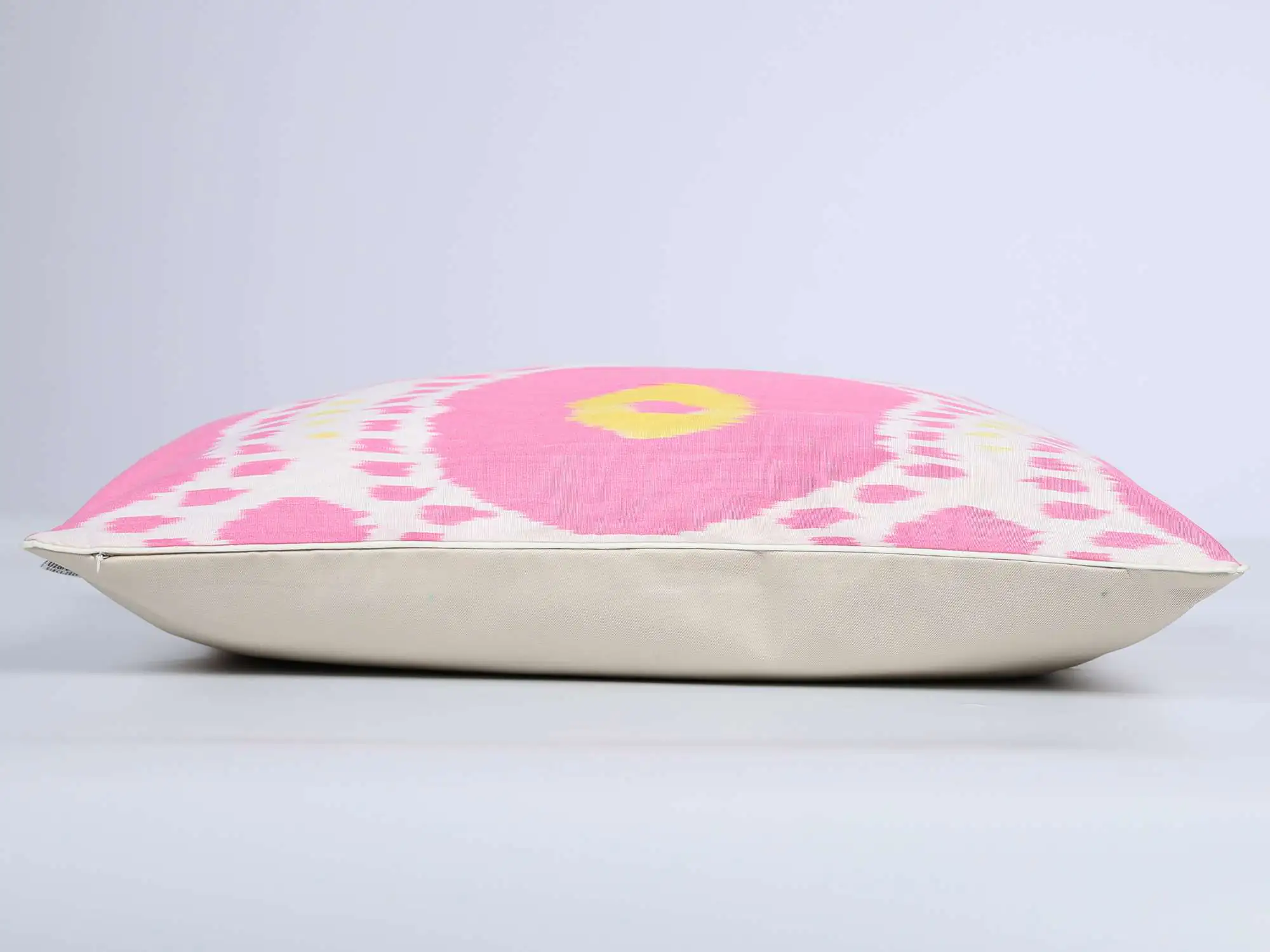 Pink Yellow Handwoven Silk Ikat Cushion Cover - Image 8