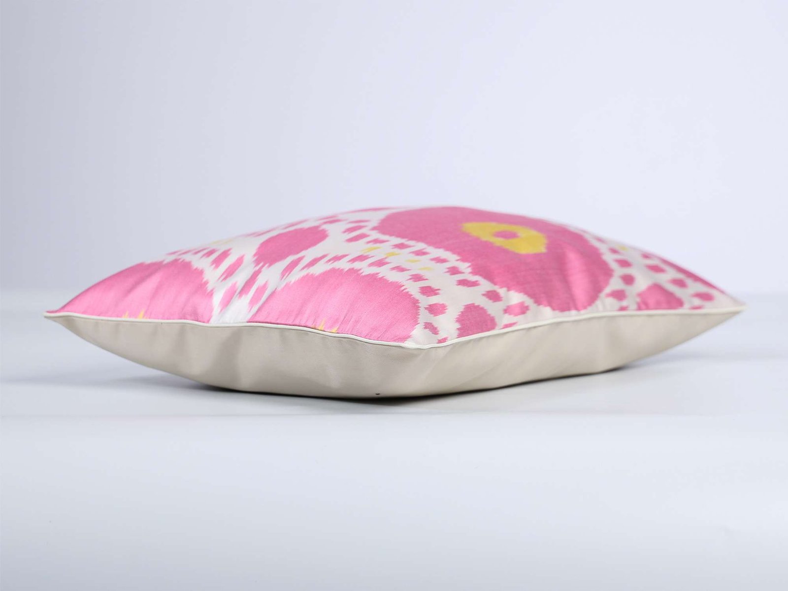 Pink Yellow Handwoven Silk Ikat Cushion Cover - Image 9