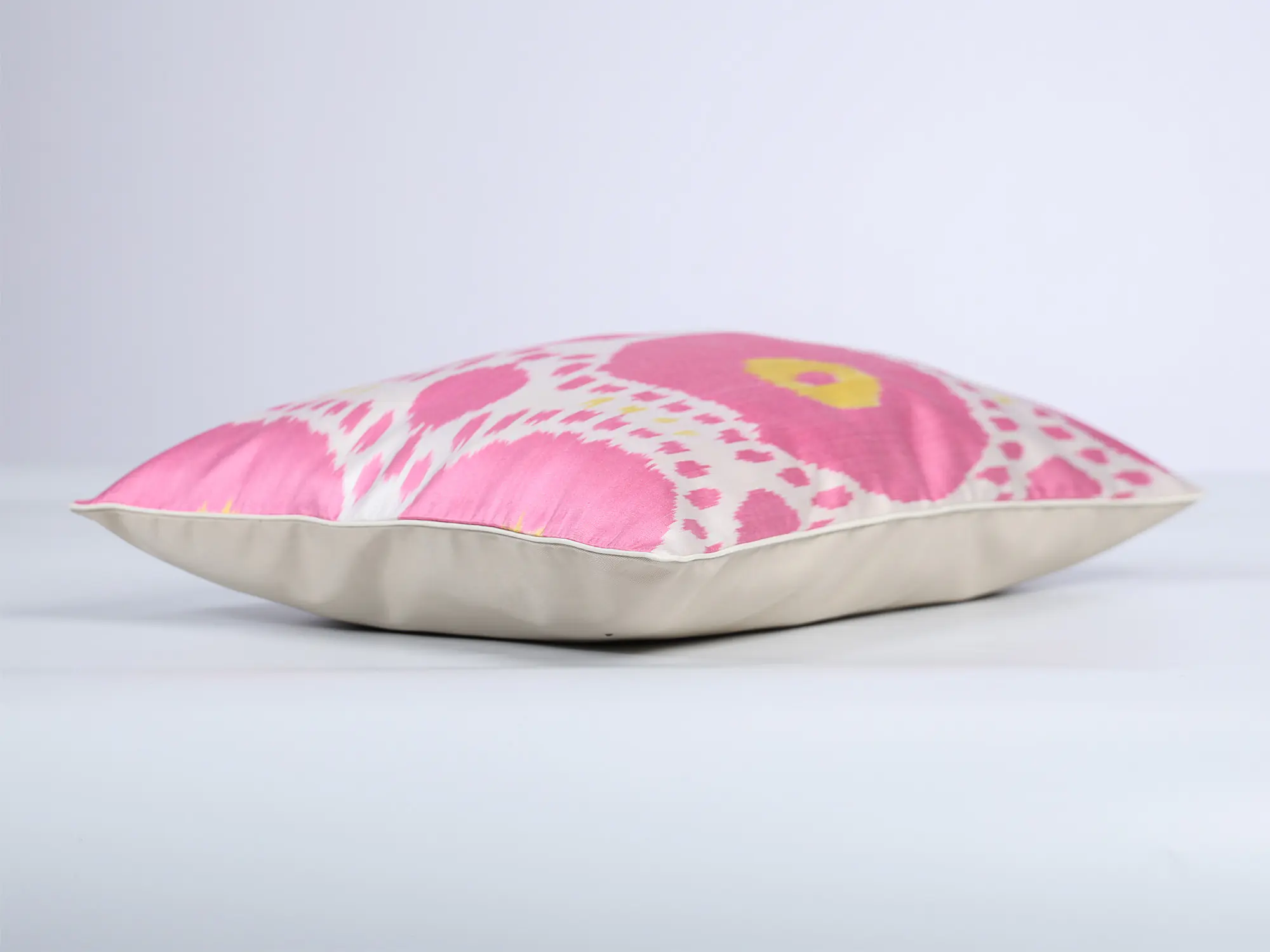 Pink Yellow Handwoven Silk Ikat Cushion Cover - Image 9