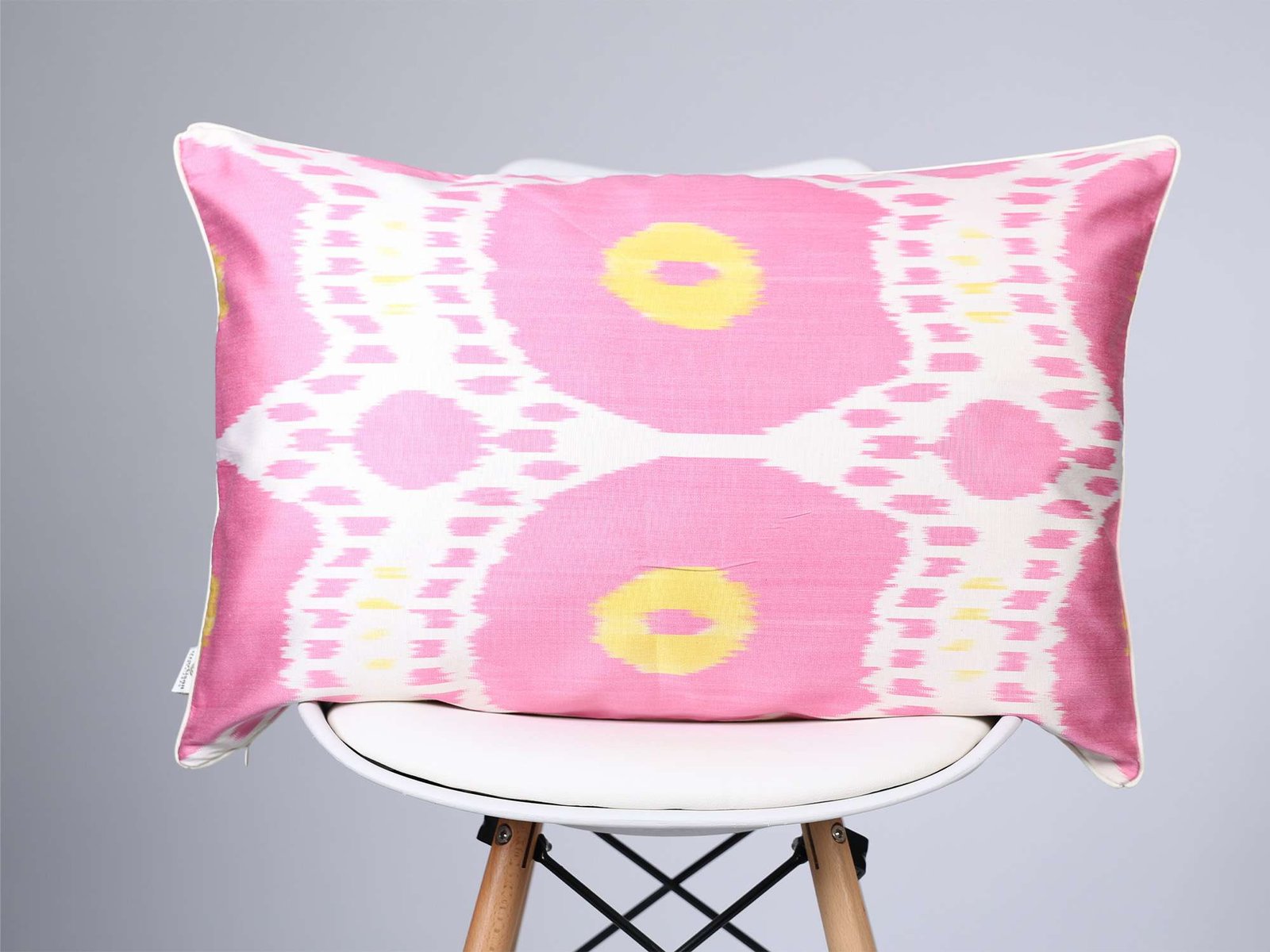 Pink Yellow Handwoven Silk Ikat Cushion Cover