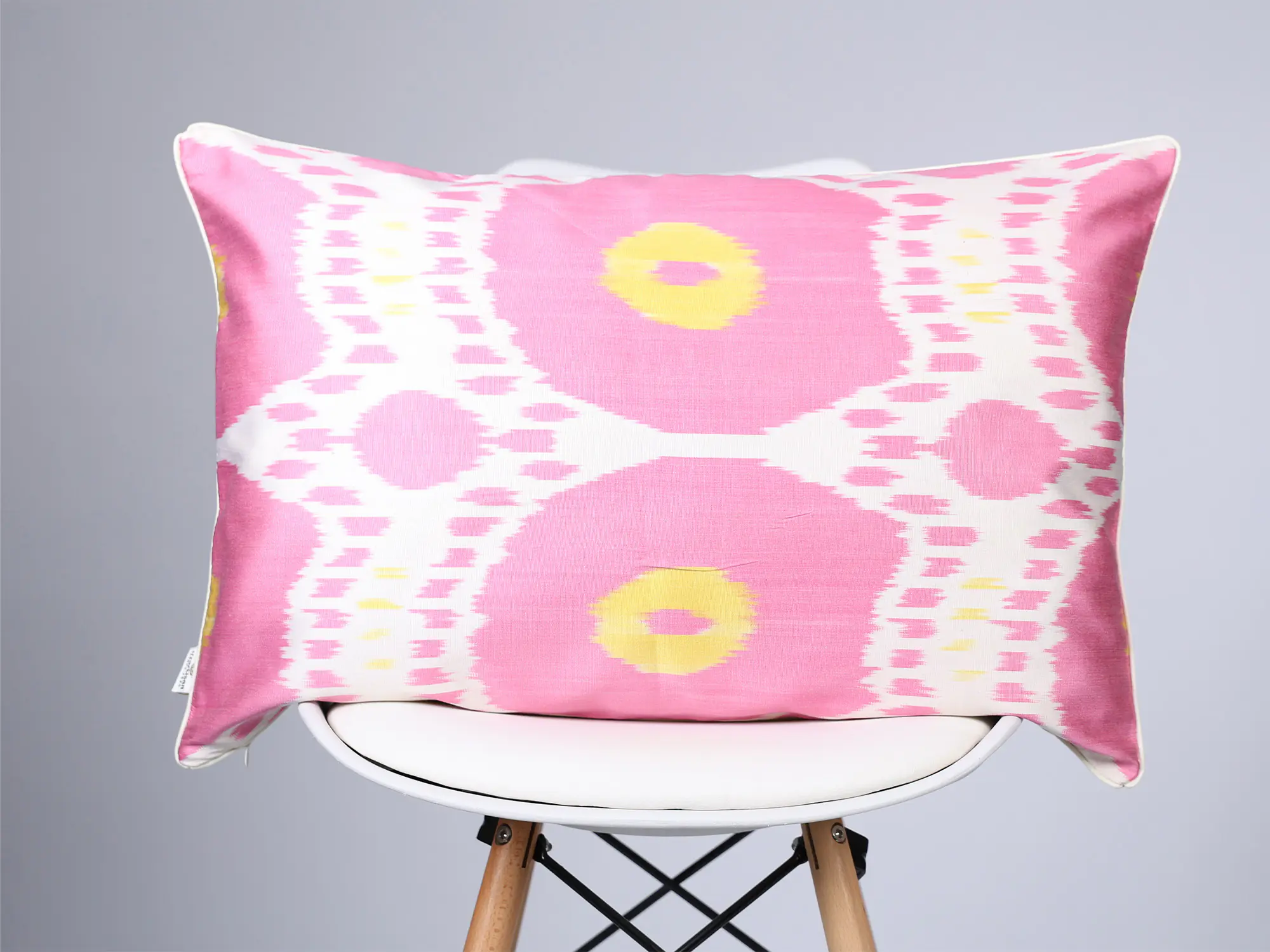 Pink Yellow Handwoven Silk Ikat Cushion Cover