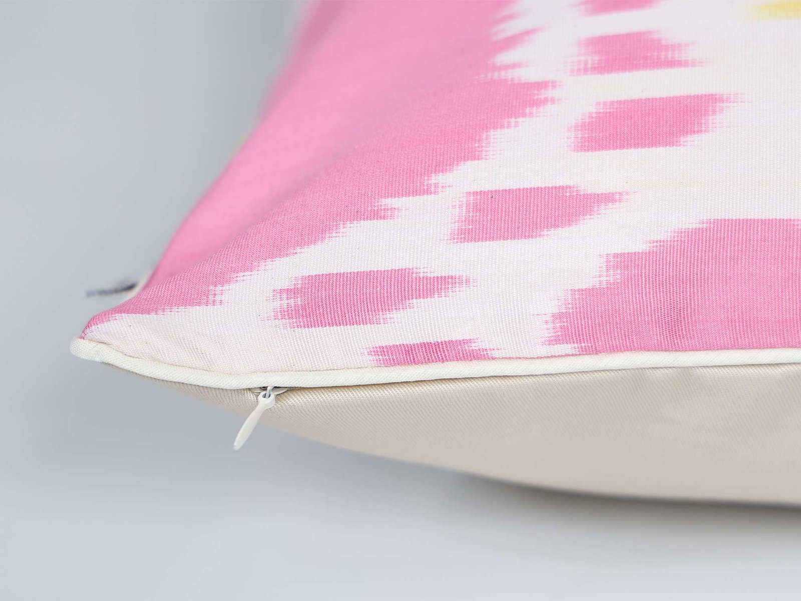 Pink Yellow Handwoven Silk Ikat Cushion Cover - Image 10