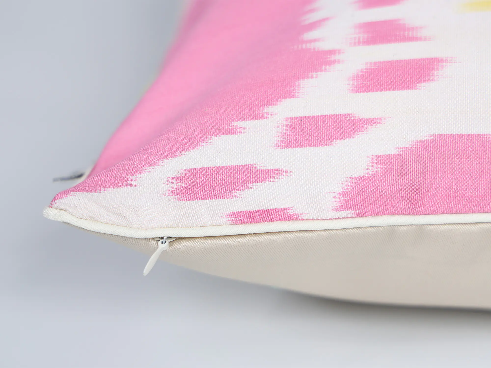 Pink Yellow Handwoven Silk Ikat Cushion Cover - Image 10