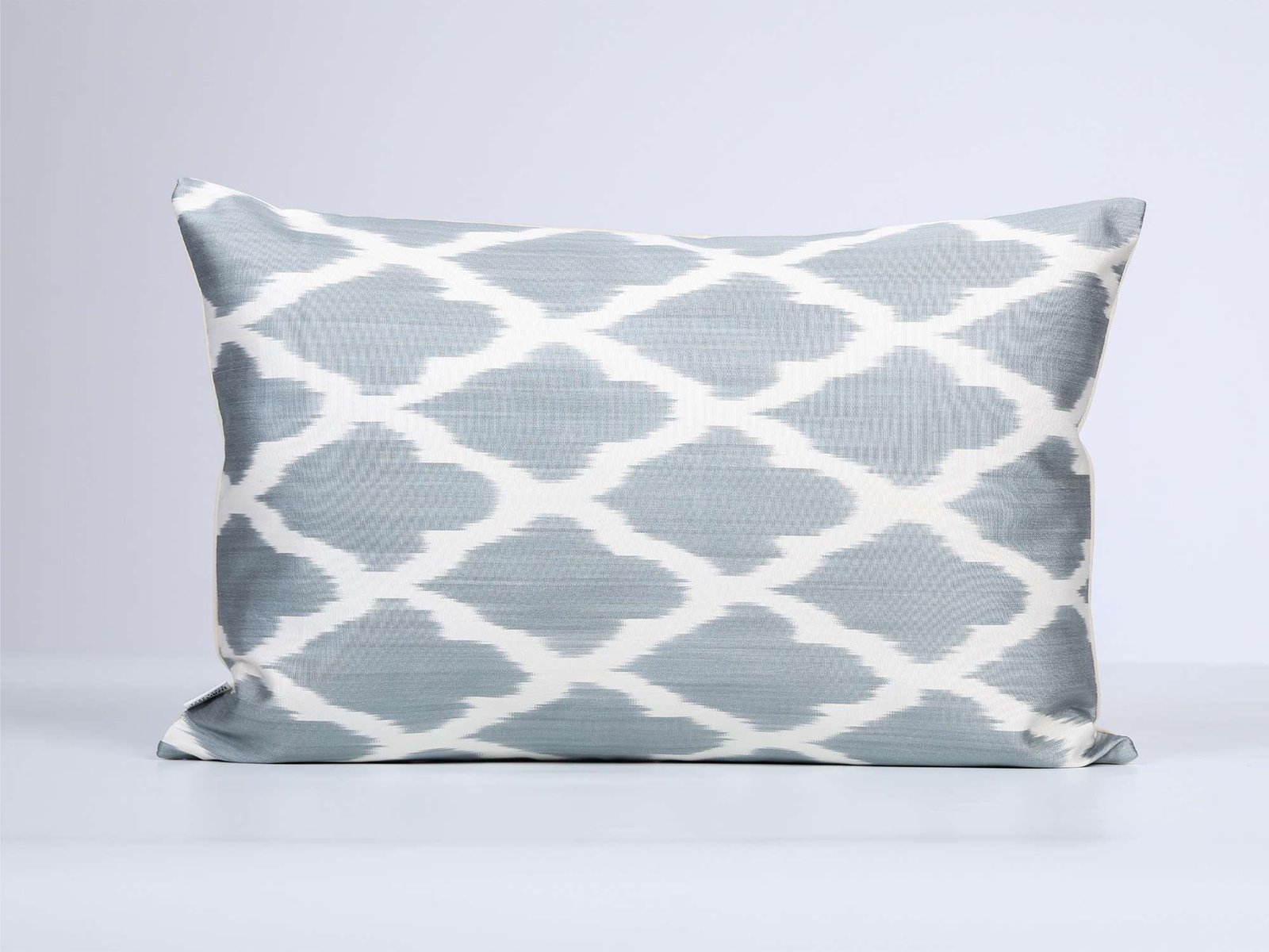 Soft Grey Handwoven Silk Ikat Cushion Cover - Image 2