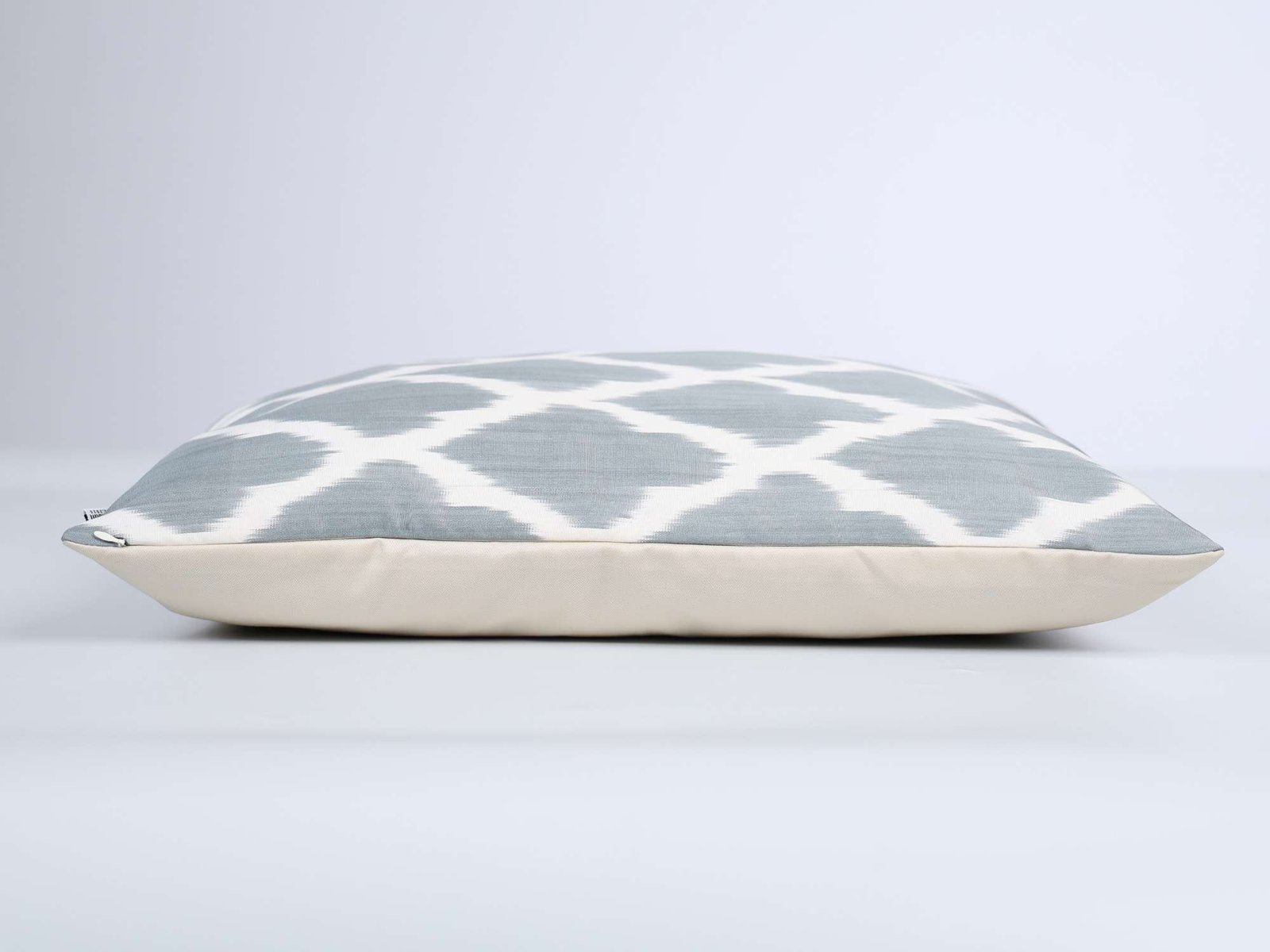Soft Grey Handwoven Silk Ikat Cushion Cover - Image 9