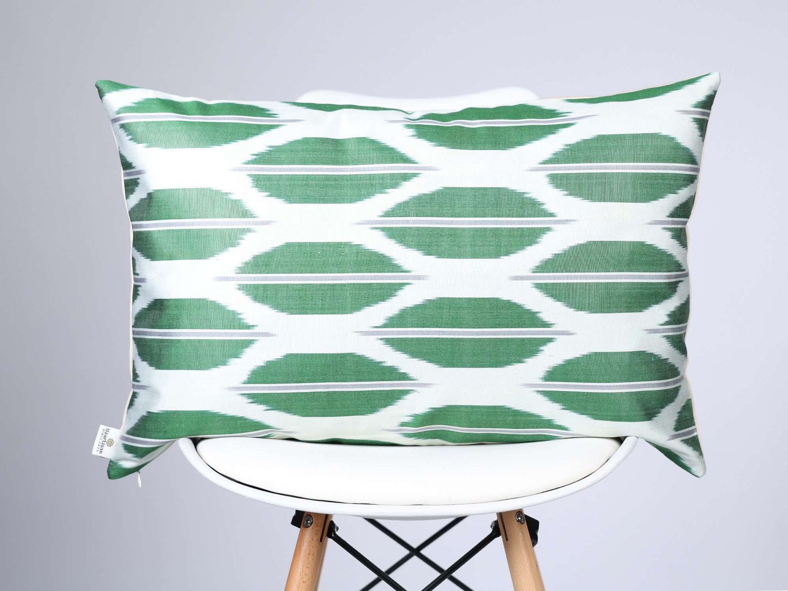 Emerald Green White Handwoven Silk Ikat Cushion Cover