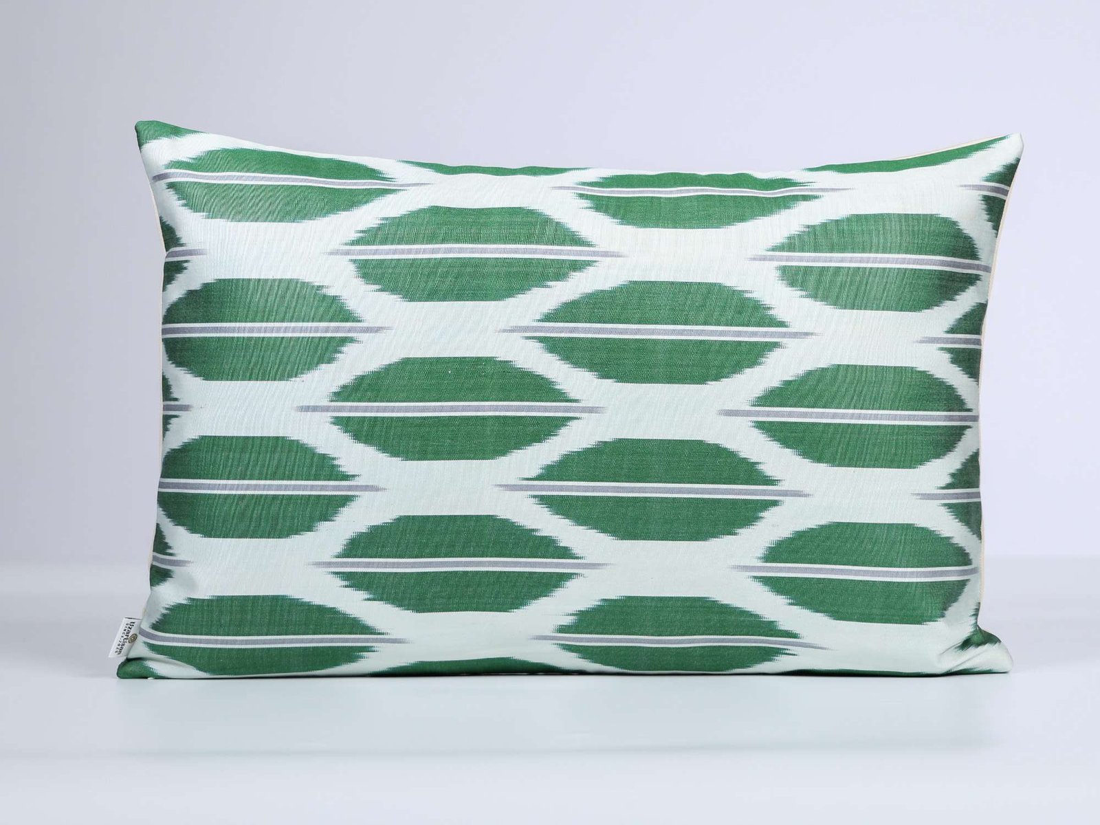 Emerald Green White Handwoven Silk Ikat Cushion Cover - Image 2