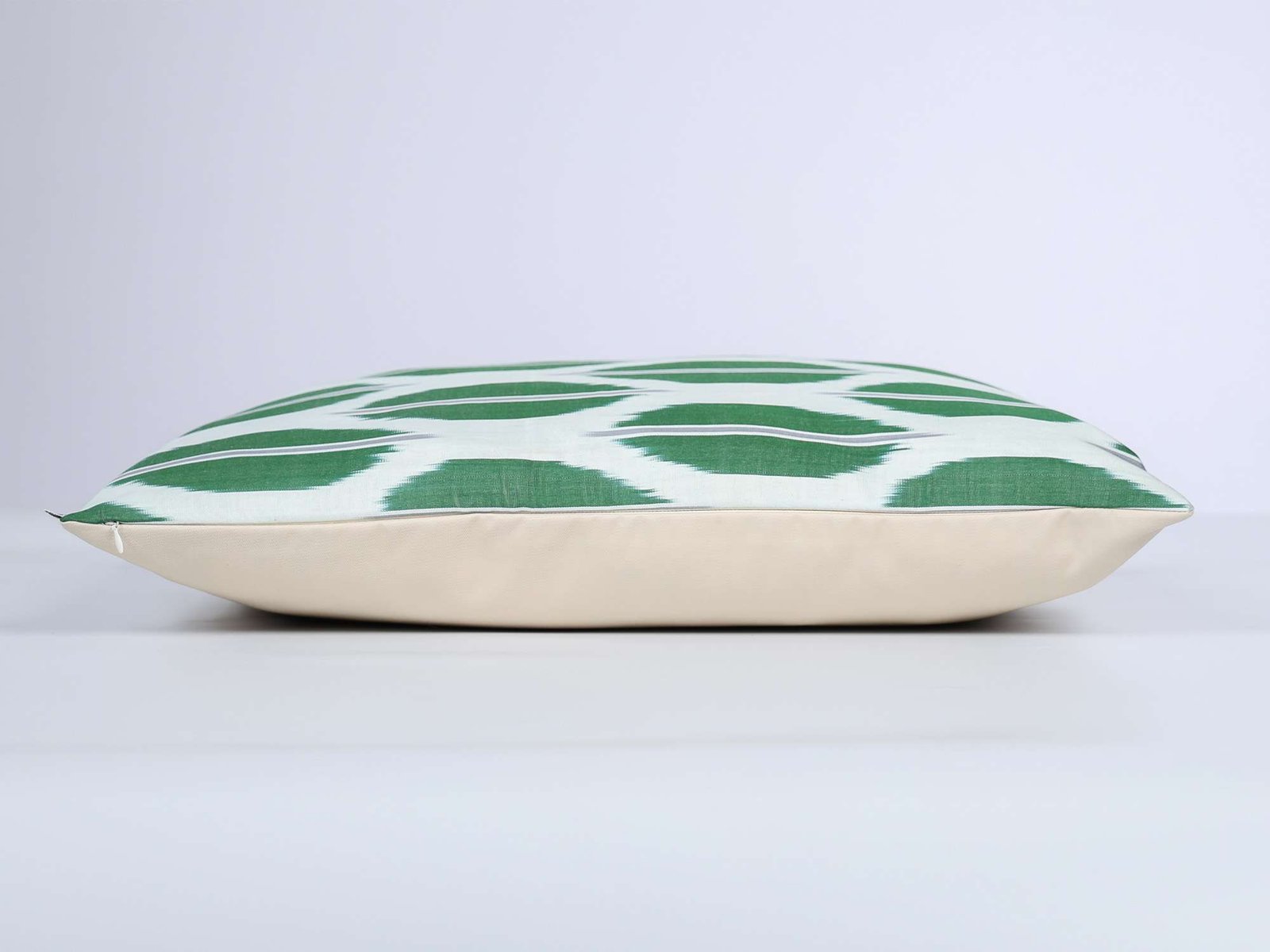Emerald Green White Handwoven Silk Ikat Cushion Cover - Image 4