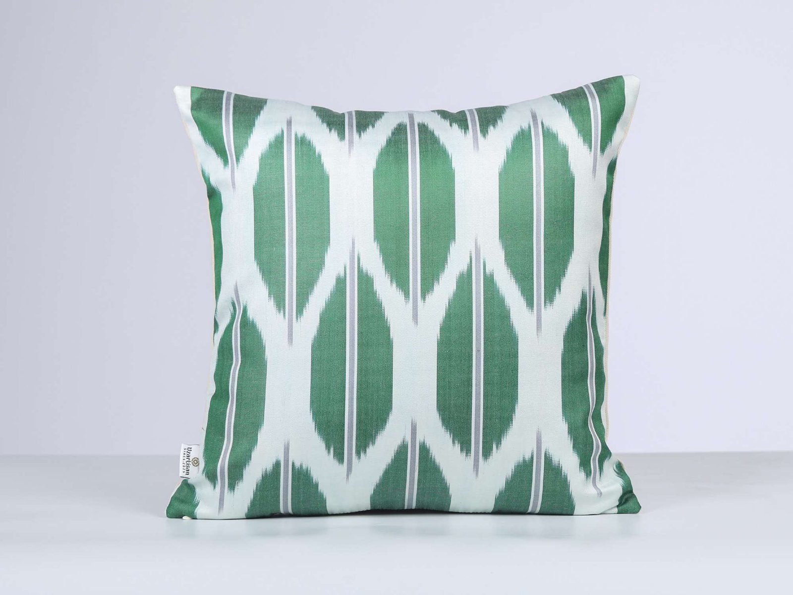 Emerald Green White Handwoven Silk Ikat Cushion Cover - Image 7