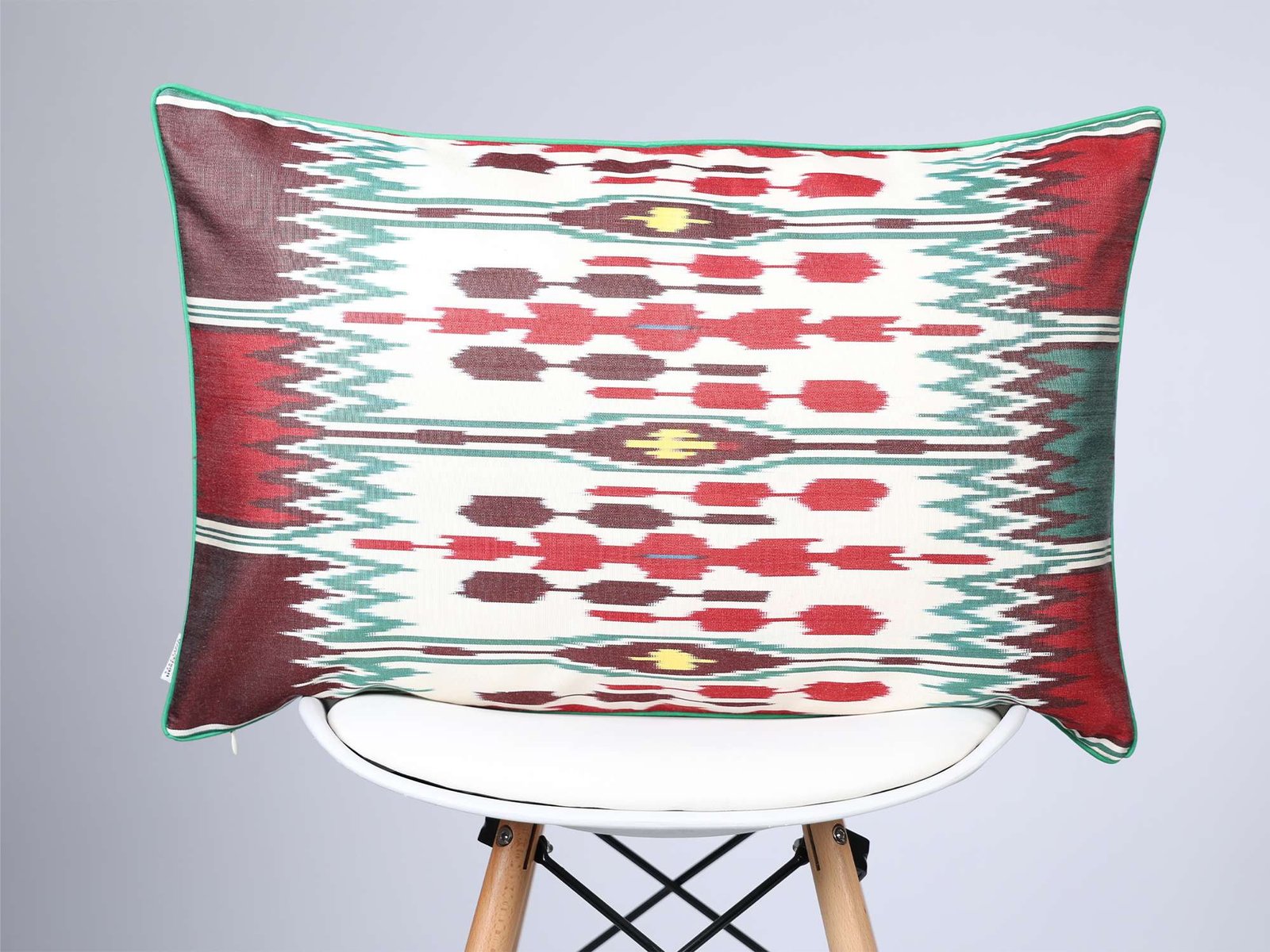 Burgundy Red Green Handwoven Silk Ikat Cushion Cover