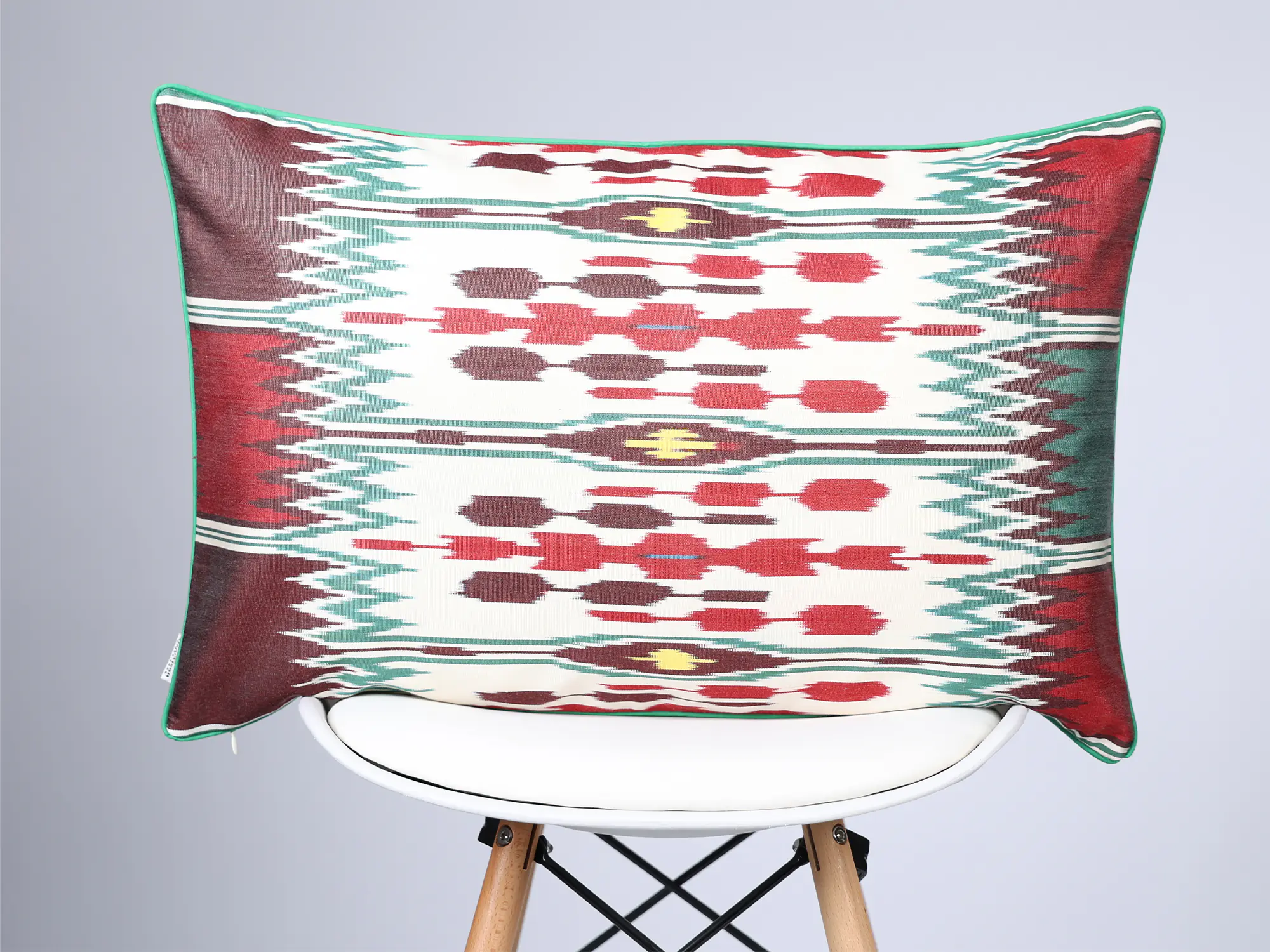 Burgundy Red Green Handwoven Silk Ikat Cushion Cover