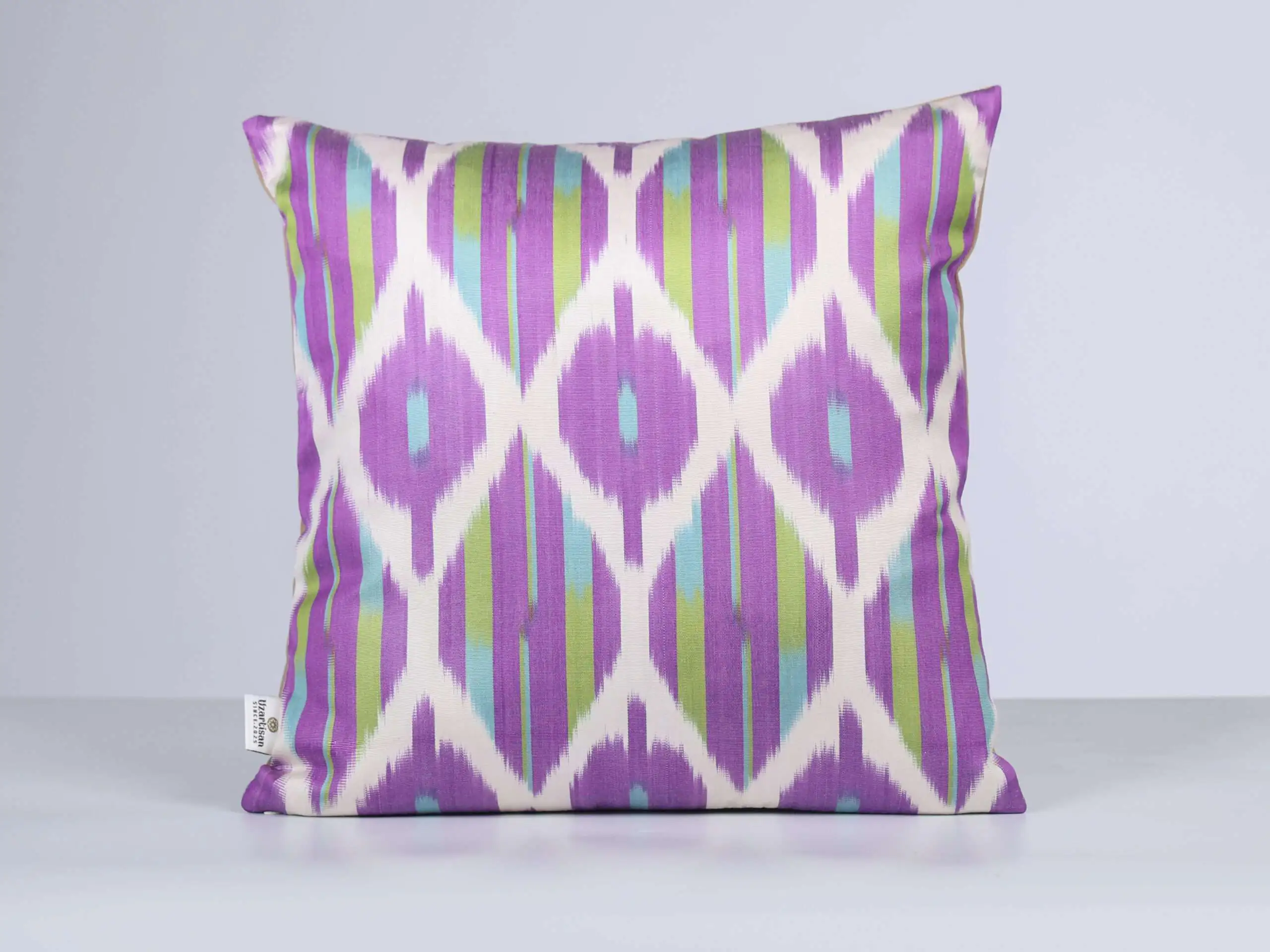 Purple Lime Green Handwoven Silk Ikat Cushion Cover - Image 5