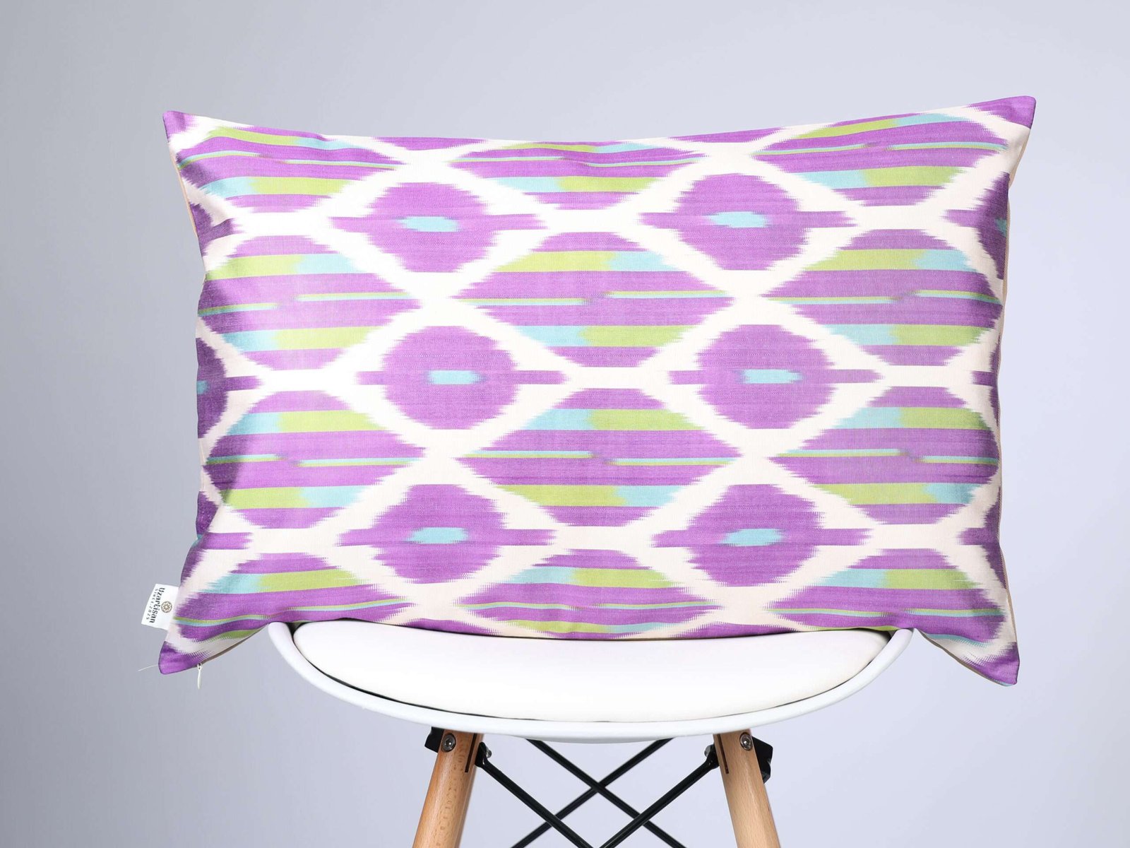 Purple Lime Green Handwoven Silk Ikat Cushion Cover