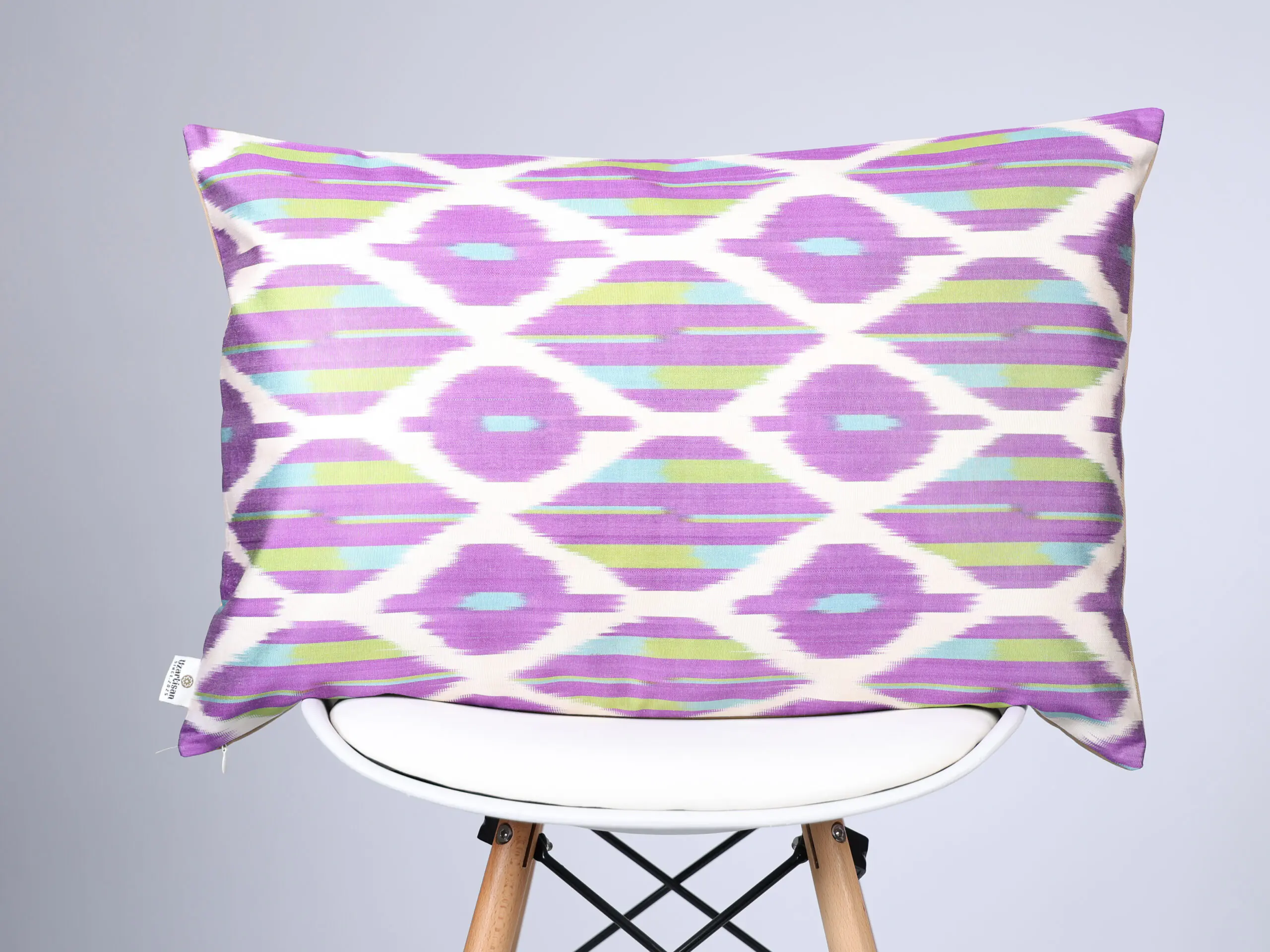 Purple Lime Green Handwoven Silk Ikat Cushion Cover