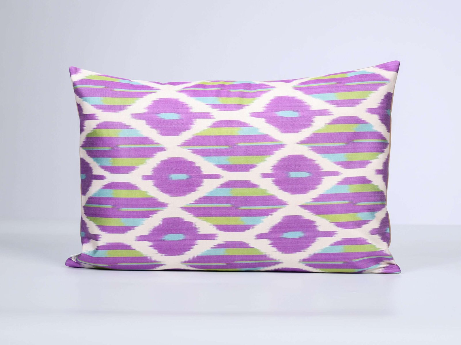 Purple Lime Green Handwoven Silk Ikat Cushion Cover - Image 2