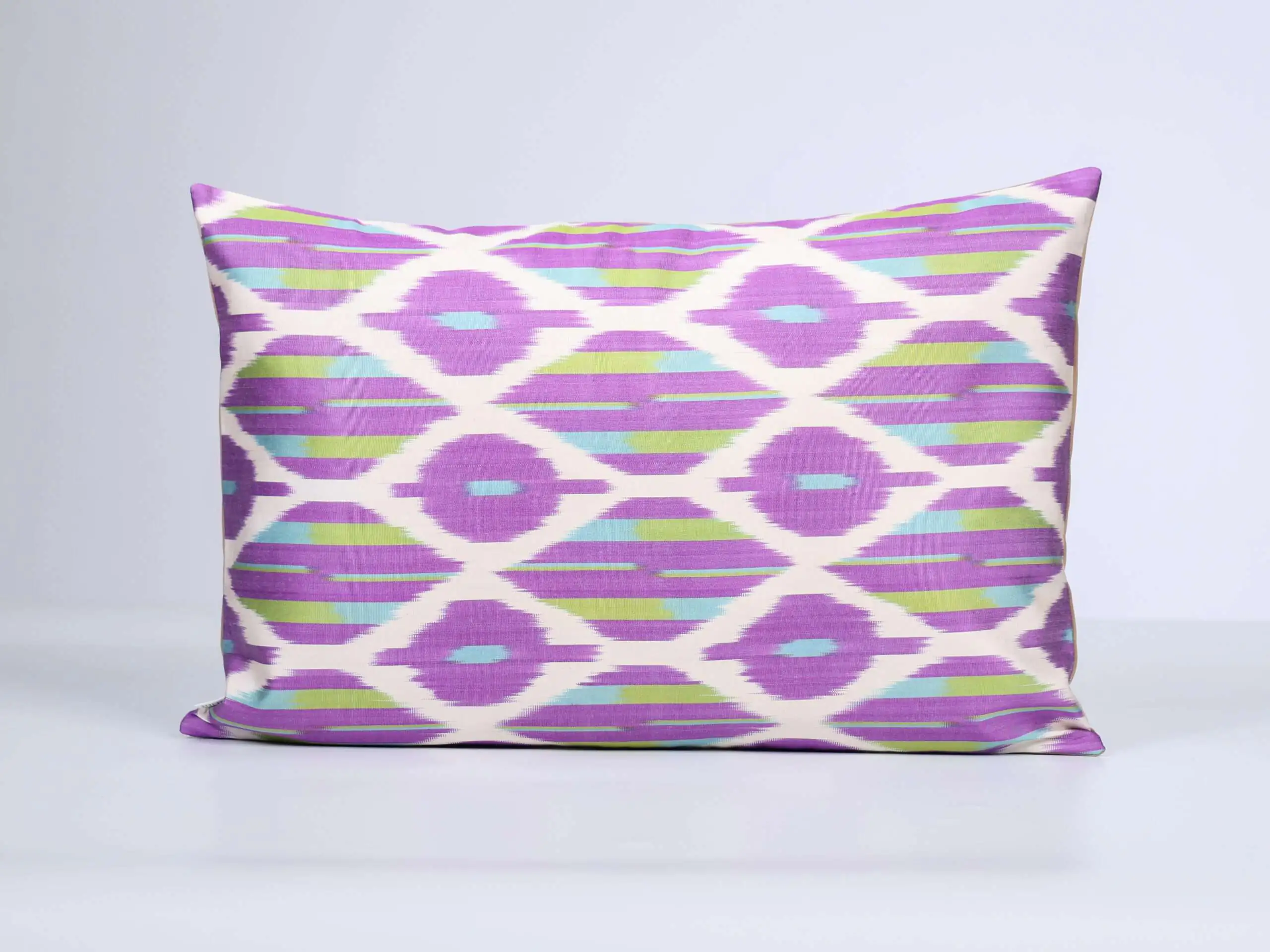 Purple Lime Green Handwoven Silk Ikat Cushion Cover - Image 2