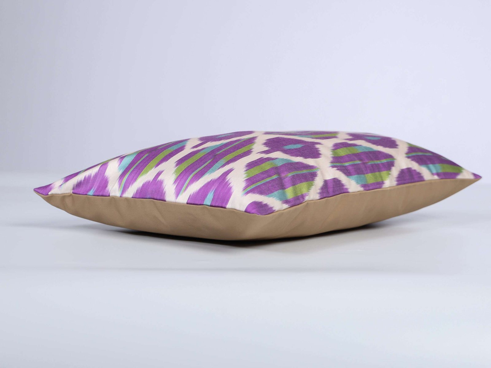 Purple Lime Green Handwoven Silk Ikat Cushion Cover - Image 7